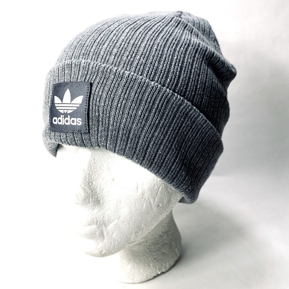Adidas Originals Gray Ribbed Cuff Beanie Trefoil Logo - Unisex